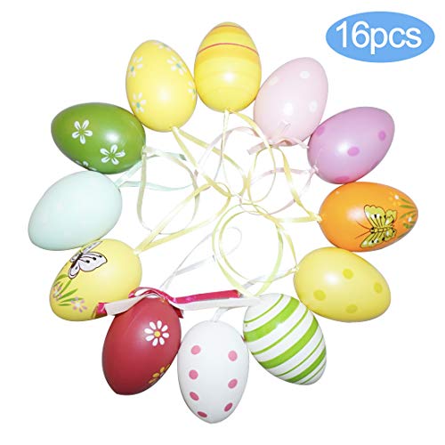 HusDow 16 Pezzi Uova di Pasqua Decorazioni Uova Pasquali da Appendere Decorazioni Per Alberi di Pasqua