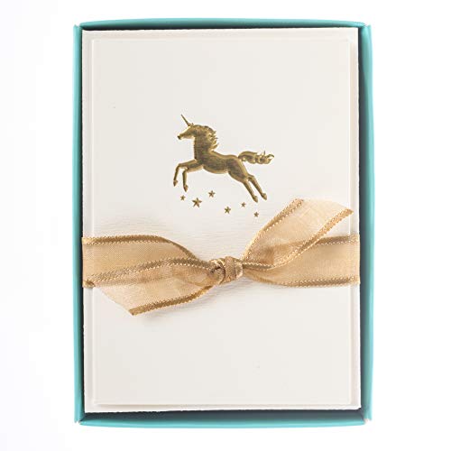 Image of Graphique Gold Unicorn La Petite Presse Boxed Notecards - 10 Embellished Gold Foil Unicorn Blank Cards with Matching Envelopes and Storage Box, 3.25 inch x 4.75 inch (L1343CB)