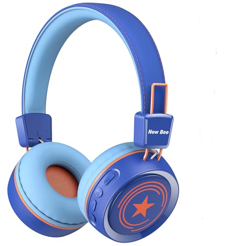 Image of New Bee Kids Bluetooth Headphone with Microphone Bluetooth 5.0 Wireless Kids Headphones with 32H Playtime /94dB Volume Limited On Ear Headphones for School /Girls /Boys /iPad /Fire Tablet(Blue)