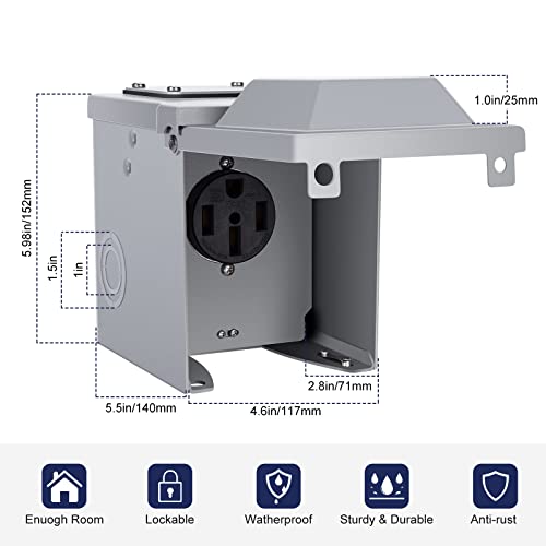 Paulinn 50 Amp Rv Power Outlet Box, Nema 14-50R 125V/250V Rv Outdoor Panel Enclosed & Lockable For Outdoor Receptacle, Weatherproof, Ul Listed, For Rv Camper Travel Trailer Electric Car Generator #TOP6