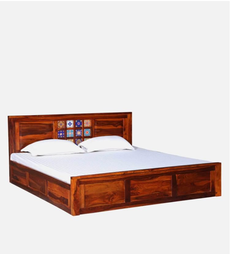 Image of Solid Sheesham Wood Bed Wooden Dreamy Nights Bed for Bedroom and Home Furniture | (Storage Bed -3)