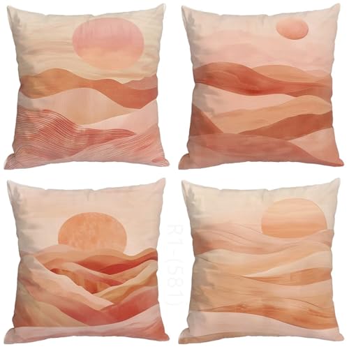 Funda de Cojin Rosa Funda Cojin 60x60 fundas Cojines Ondas Fundas de Almohada, Cuadrado Cojines Decorativos Almohada para Moderna Decoración Sofa, Sala de Estar, Jardín, Coche, Cama Juego de 4 H2-581
