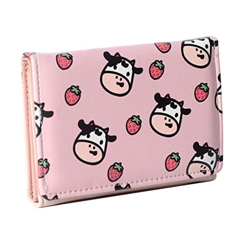 Nawoshow Women Cute Small Wallet Cherry Pattern Coin Purse Card Holder Clutch Bag, Pink Little Cow, One Size Cover