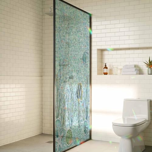 Película decorativa de privacidad para ventana con diseño turquesa miniatura 5