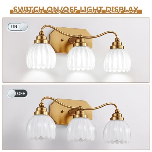 Image of Vintage Bathroom Light Fixtures, Gold Bathroom Vanity Light, Matte Antique Brass Finish with Crystal Glass Shade, Wall Sconces Lighting for Bedroom, Living Room, Hallway (Milk White, 3-Light