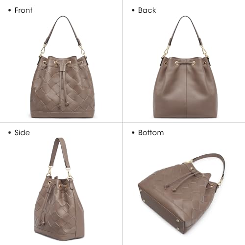 Kattee Woven Genuine Leather Bucket Bags For Women, Drawstring Crossbody Hobo Purses And Shoulder Handbags With 2 Detachable Straps thumb #6