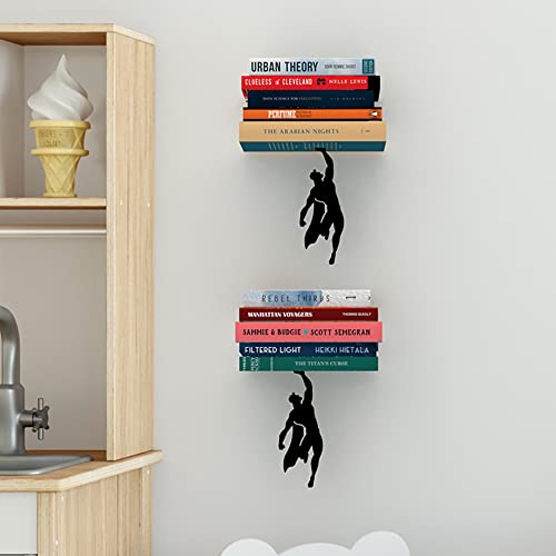 Artori Design Invisible Hanging Metal Floating Bookshelf - Optical Illusion Wall Book Shelf For Kids And Adults - Modern Small Black Wall Mounted Bookshelves For Unique Home Decor (2X Supershelf) #TOP2