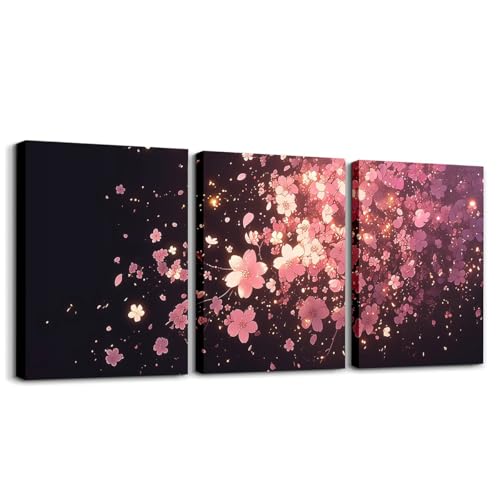 Homemissing Sakura salon décoration Tableau Decoration Murale 30x40cm 3 Pièces japonais salle de bain Impression sur Toile Sakura Poster Images fleurs...