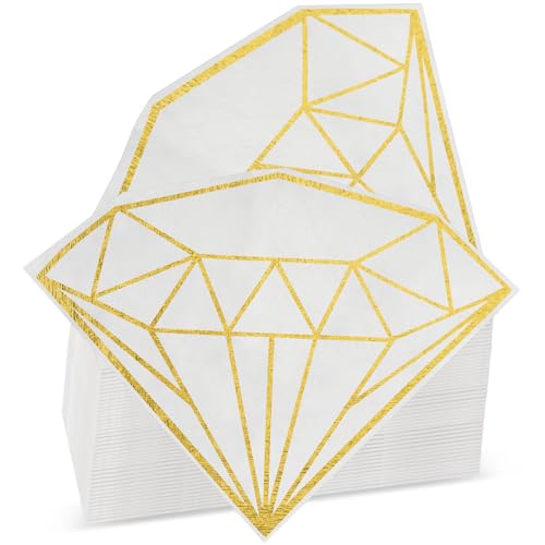 Serviettes cocktail diamant blanches et or pour mariage et fête