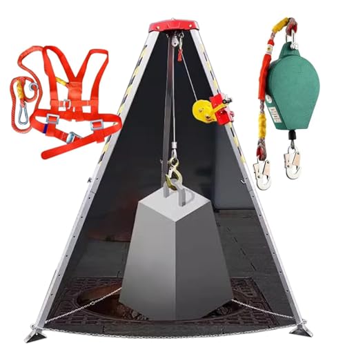 Rescue Tripod Lifting Rescue Equipment Fire Rescue Tripod Heavy Duty Fire Fighting Tripod，Heavy Duty Tripod Rescue Kit - Confined Space Lifting Equipment with 1200-2600 Lbs Winch, Safety Hoi