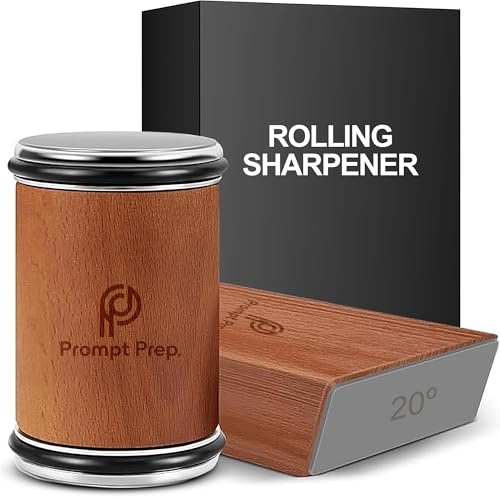 Prompt Prep Rolling Knife Sharpener | Easy Knife Sharpening Tool for Kitchen | 15° & 20° Adjustable Angles | Professional Knife Sharpener for Chef & Home Use