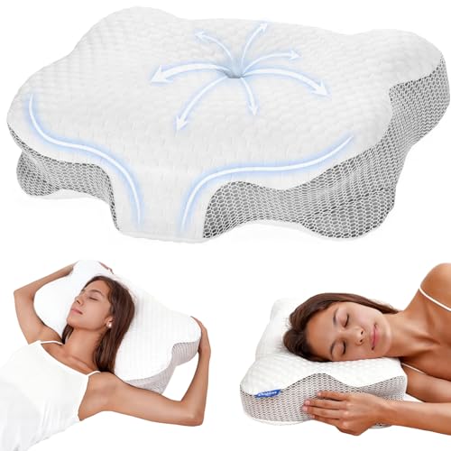 Dozion Nackenkissen Kopfkissen Memory Foam Kissen, Ergonomisches Kopfkissen Seitenschläferkissen,Halswirbelkissen Stützendes Nackenkissen Schlaf Kissen Pillow für Seiten Rücken & Bauchschläfer(1 Pcs)