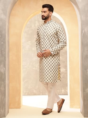 Sojanya (Since 1958 Men'S Cotton Rayon Embroidered Sequinned Kurta With White Pyjama3