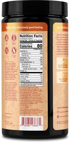Perk Energy Original Vanilla Caramel Steamer Flavored Drink Powder (20 Servings) - Gluten-Free, Peanut-Free