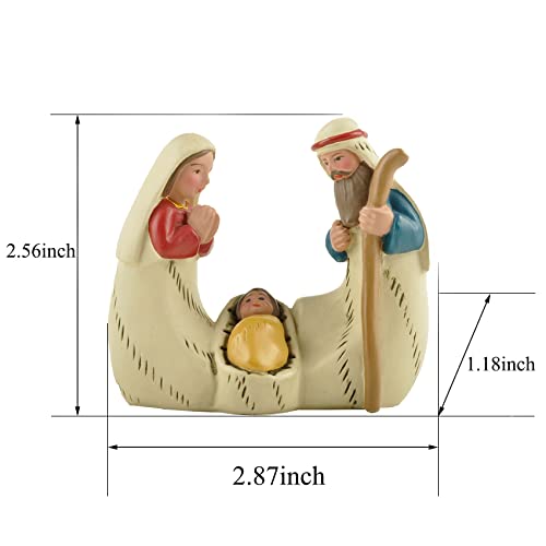 Plentifulhome Tiny Holy Family Figurines Nativity Set Tabletop Scenes Catholic Christmas Mini Nativity Scene For Children 2.56 Inch Resin #TOP4