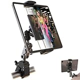 VasSmtCPH Tablet Holder for Treadmil Indoor Cycle Elliptical Spin Bike Peloton Music Stand 360° Adjustable Super Crab Handlebar Climp Mount Compitable with 4.7~12.9' iPad Switch iPhone e-Reader