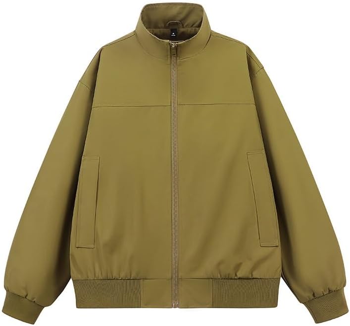 Mens Stand Collar Windbreaker Jacket Loose Fit Casual Running Hiking Workwear Trendy Spring Fall Outerwear