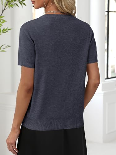 Image of ANRABESS Women Wool Blend Sweater Summer 2026 Short Sleeve V Neck Pullover Top Business Casual Outfit Beach Vacation Clothes