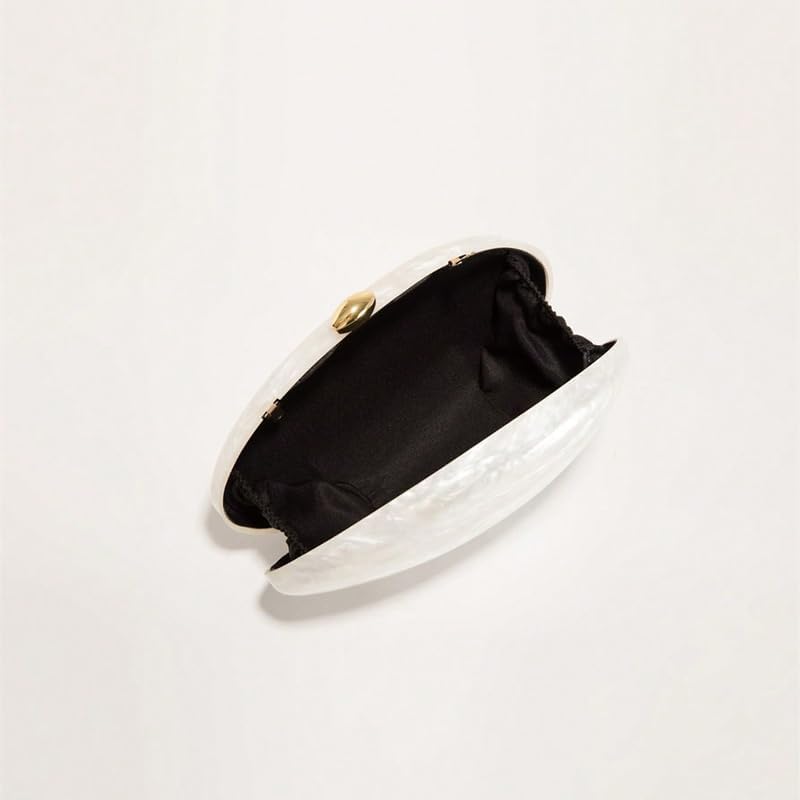 Pearl Effect Egg Shell Clutch Purse, Acrylic Evening Handbag, Ivory White