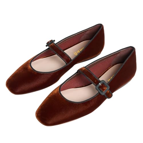 miss left Women's Comfort Buckle Strap Mary Janes Classic Closed Round Toe Ballet Flats Slip On Cozy Casual Dance Shoes Size 4-16 US2