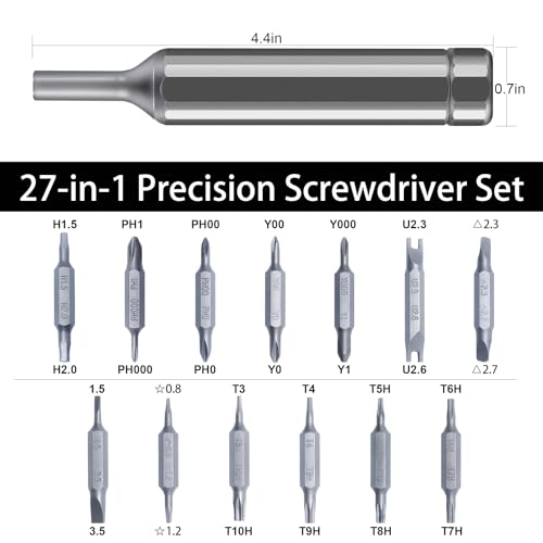 38-in-1 Precision Screwdriver Set, Magnetic Small Repair Tool Kit with Pen Screwdriver, 24 S2 Steel Bits, Tool Tray, and 10 Finger Grips - For Eyeglasses, Watches, Laptops, Phones,Electronics