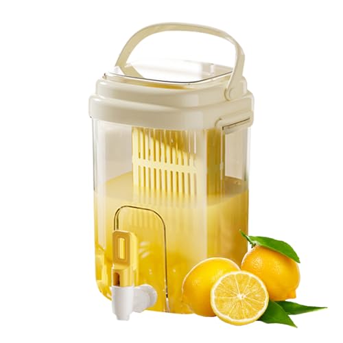 Comparison: Best Container For Lemon Water 8 Fridge Water Pitcher with Spout & Fruit Infuser – 2L BPA-Free Cold Drink Dispenser with Handle for Juice, Tea, Lemon Water – Portable Jug for Camping, Picnic, Party (Yellow)