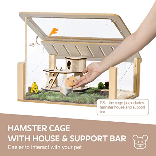 Mewoofun Wooden Hamster Cage Small Animal Cage Acrylic Hamster Cage With House (18.5" L X 12.9" W X 9.8" H) #TOP1