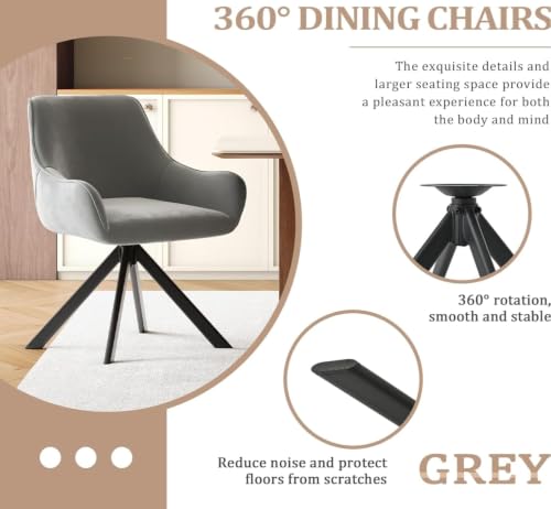 Image of Set of 4 Chairs 360 Degree Rotating Legs, Modern, Elegant & Comfortable Velvet Arms Chairs for Dinning Living Hotel Cafe (Grey Velvet Set of 4)