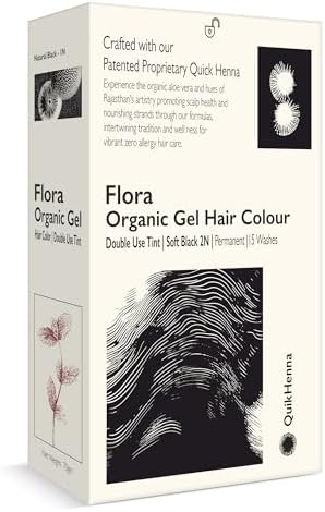 Quik Henna Flora Organic Gel Double Use Hair Colour With QH+ | 100% Grey Coverage, Ammonia & PPD Free Natural, Long-Lasting Hair Color for Men & Women | 2N Soft Black, 70gm, Pack Of 1
