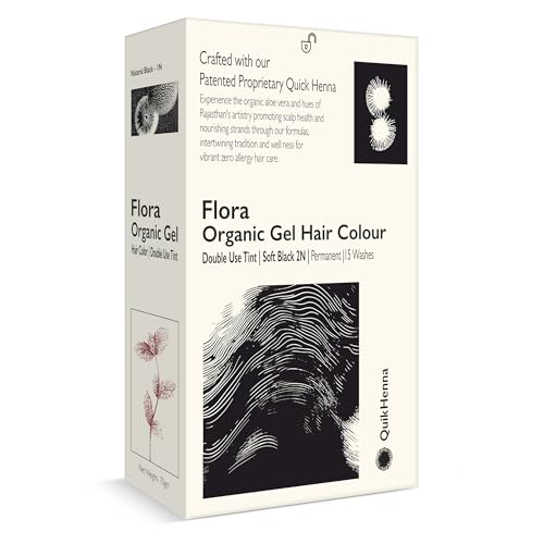Quik Henna Flora Organic Gel Double Use Hair Colour With QH+ | 100% Grey Coverage, Ammonia & PPD Free Natural, Long-Lasting Hair Color for Men & Women | 2N Soft Black, 70gm, Pack Of 1