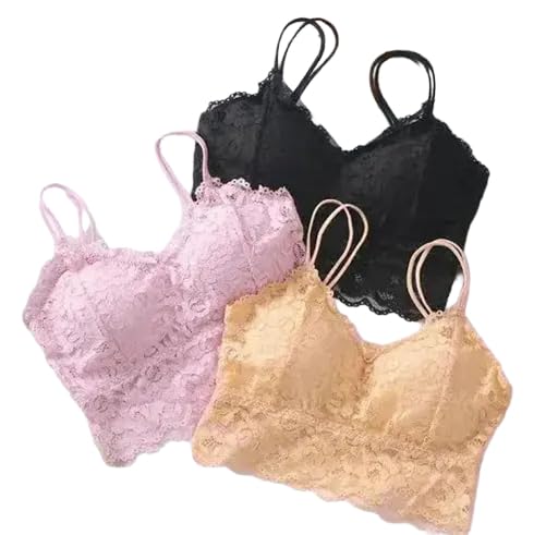 kamini Lace Patterned Net Lightly Padded Slip-On Bralette Combo Pack Soft Sheer Comfort Non Wired Bra-picture-13