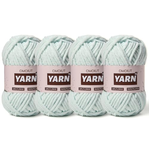 Image of 4 Packs Plush Chenille Chunky Crochet Yarn - Baby Yarn for Crocheting Soft - Velvet Yarns Knitting for Blankets Crafts - Fluffy Amigurumi Yarns 200g /262.5yds (4 Pale Cyan)