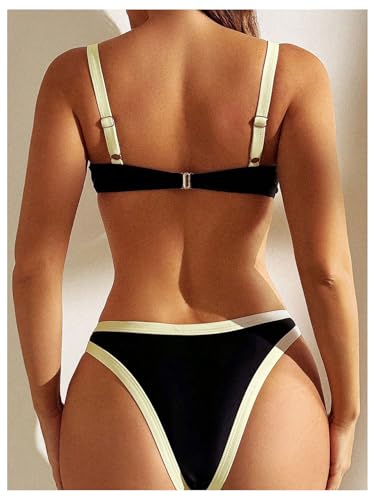 GORGLITTER Women's Two Piece 3D Flower Bikini Sets Contrast Binding High Cut Thong Swimsuits3