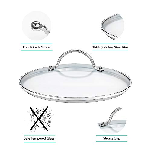 GOURMEX Tempered Glass Cookware Lid with Stainless Steel Rim and Sturdy Riveted Handle to Fit Pots, Frying Pans and Skillets, Dishwasher and Oven Safe, Heat Resistant (28cm)