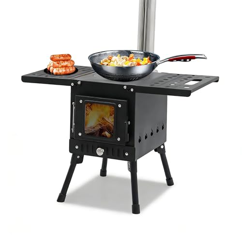 Estufa de madera con tubo, estufa de camping portátil, estufa de camping con tubos de chimenea y guantes, estufa de cohetes, estufa de leña, estufa de camping para camping, calefacción al aire libre