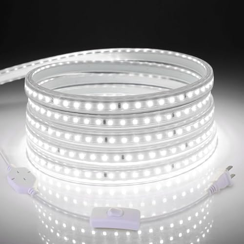 tlinkosta LED Strip Lights, 240 LEDs, 6500K Cool White, Waterproof Indoor & Outdoor Rope Lights for Room, Garden, Patio, Kitchen, Bedroom, Living Room, and Under Cabinet Decoration, AC 110V