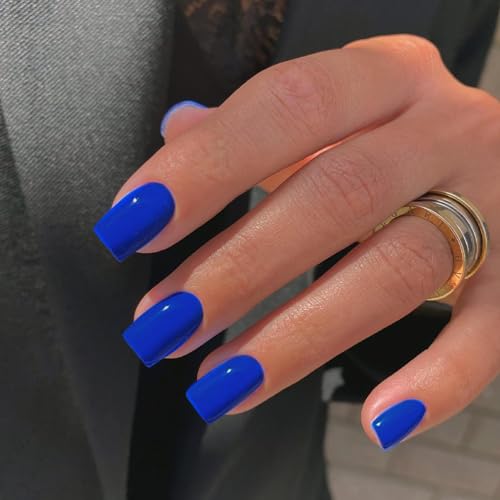 KQueenest Royal Blue Press on Nails Short Medium Square...