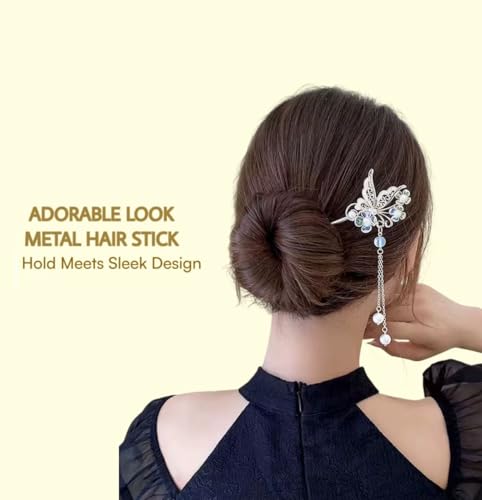 Image of INHEAVEN 1 Piece Ancient Style Pearl Metal Hair Stick Crystal Rhinestones Hair Sticks Fashion For Women Girls (16 CM)