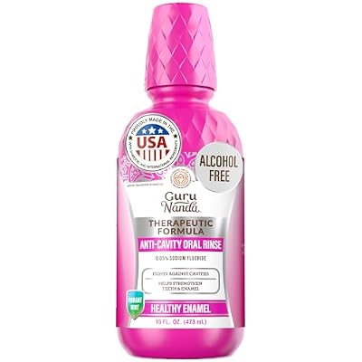 GuruNanda Anticavity Fluoride Mouthwash Helps Prevent Cavities & Strengthen Teeth and Enamel 0.05% Sodium Fluoride Therapeutic Oral Rinse Alcohol-Free, Vibrant Mint, 16 oz