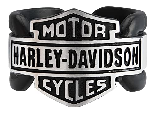 Harley-Davidson Men's Vintage B&S Striped Ring, Black Stainless Steel (11)