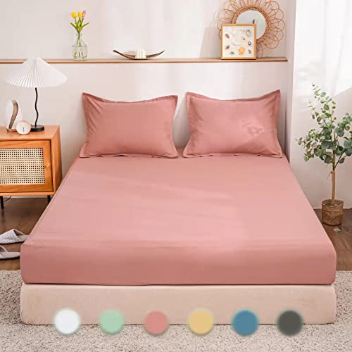 Fitted Bed Sheet King Size Pale Mauve Only - Super Soft Breathable Comfortable Solid Color Fitted Bed Sheets - Extra Deep Pocket Fitted Bed Sheets Up to 22 Inch - 1 Single King Fitted Bed Sheet Only