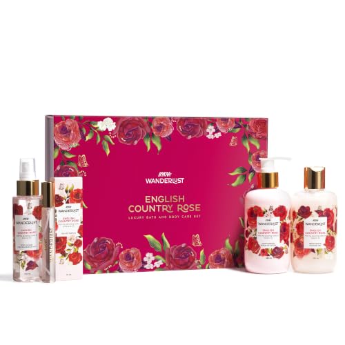 Image of Nykaa Wanderlust English Country Rose Luxury Bath and Body Care Gift Set Box | Shower Gel, Body Lotion, Body Mist and EDP Perfume | Pack of 4 | For Women | Gifting Kit for Birthday, Anniversary & All Special Occasions | Premium Gift Set