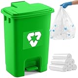 Geiserailie 5.3 Gallon Green Compost Bin with Foot Pedal and 50 Leakproof Bags, Outdoor & Kitchen Organic Waste Trash Can for Food Scraps, Leaves, and Yard Waste