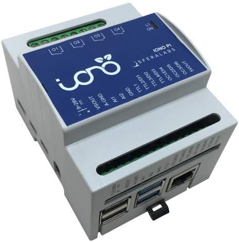 Sfera Labs Iono Pi Pi4B 4GB - RPi I/O Module - DIN-Rail Case, 4 relays, Analog/Digital Inputs, OC Outputs, TTL I/O, Wiegand, 1-Wire, Real Time Clock (RTC), Secure Element Chip