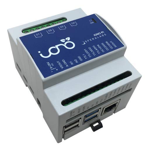 Sfera Labs Iono Pi Pi4B 4Gb - Raspberry Pi I/O Module - Din-Rail Case, 4 Relays, Analog/Digital Inputs, Oc Outputs, Ttl I/O, Wiegand, 1-Wire, Real Time Clock (Rtc), Secure Element Chip #TOP6
