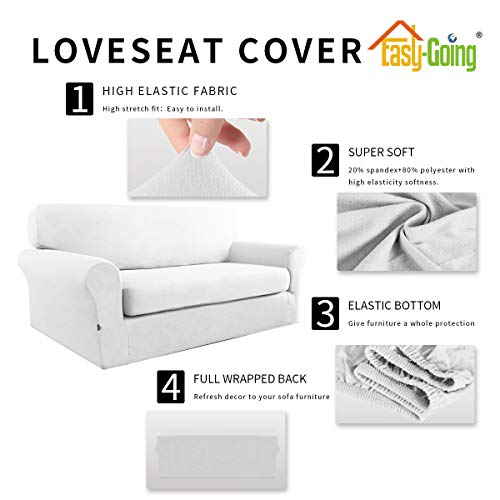 Image of Easy-Going 2 Pieces Stretch Loveseat Couch Sofa Slipcover Washable | Spandex Soft Fitted Sofa Couch Cover for Sofa Furniture Protector with Bottom Kids,Pet Dog Snow white
