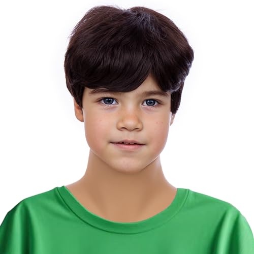 PATTNIUM Dark Brown Wig for Boys Kids Short Brown Wig Children Synthetic Replacement Party Costume Halloween Cosplay Wigs