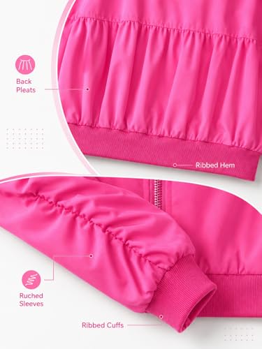Image of WELAKEN Lightweight Multiple Pockets Zip Up Bomber Jacket for Girls Toddler & Kids II Little Girl's Casual Flight Crop Jacket