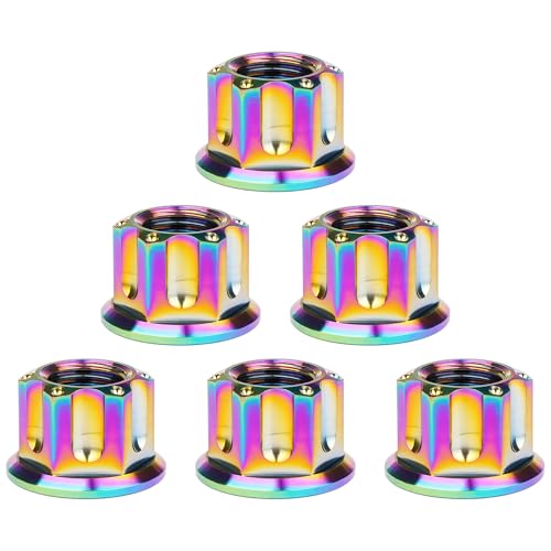 Image of Titanium M6 M8 M10 M12 M14 M16 Flange Bolt Nut Bicycle Motorcycle Rear Axle Car Modification Accessories Pack of 6 (M10 Pitch 1.25mm, Rainbow)