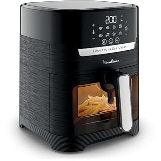 Moulinex Friteuse sans huile + Gril, Fenêtre amovible, Capacité XL 4,6 L, Jusqu'à 6 personnes, Air Fryer, Écran tactile, 8 programmes automatiques, Easy Fry & Grill Vision, EZ506820
